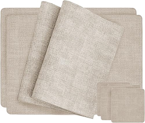 HESSION Manteles individuales de piel sintética resistentes al calor, manteles individuales impermeables de poliuretano, 17 x 12 pulgadas, juego de