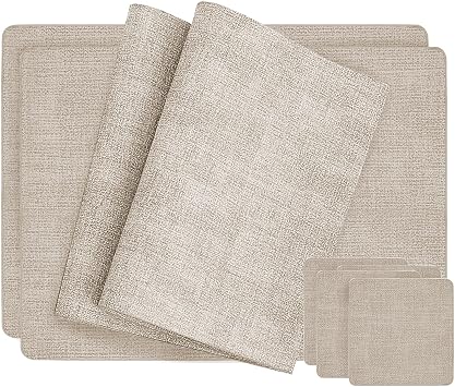 HESSION Faux Leather Heat Resistant Placemats Waterproof Place Mats PU Tablemats 17 x 12 Inches Set of 4 Beige