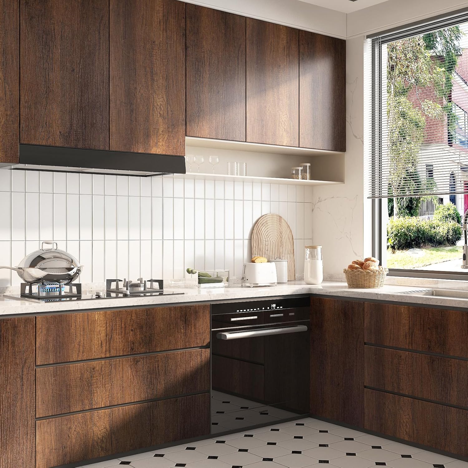 FunStick Brown Walnut Wood Contact Paper for Countertops Waterproof Vintage Wood Wallpaper Peel and Stick Countertops for Kitchen Removable Wood Grain Contact Paper for Cabinets Desk Drawers 15.8"x80"