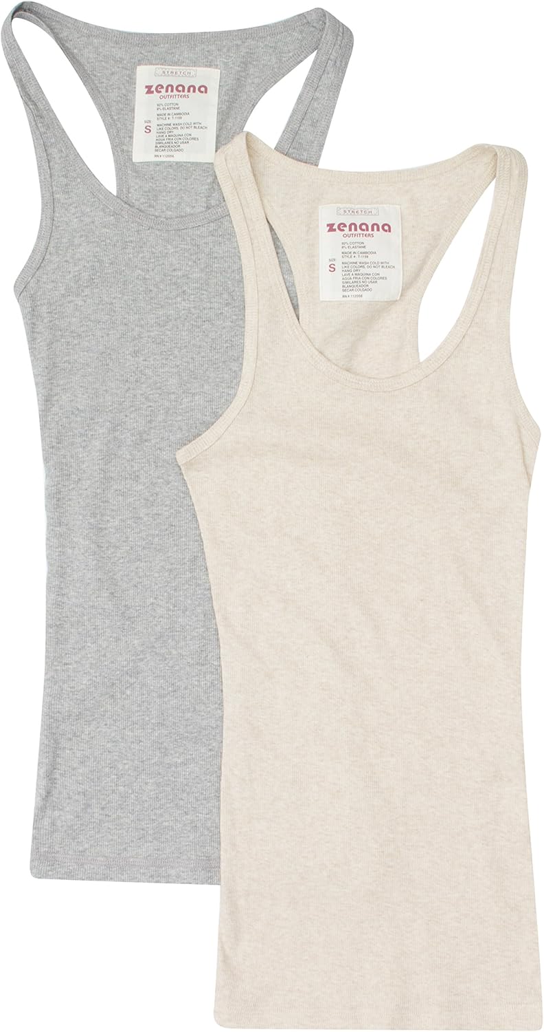 Zenana Women's Ribbed Racerback Athletic Active Tank Tops 2 4 Packs