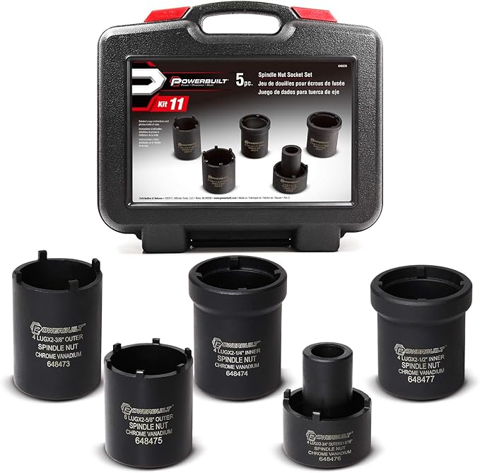 Powerbuilt Spindle Nut Socket Tool Kit, 5 Piece, Remove Spindle Nuts
