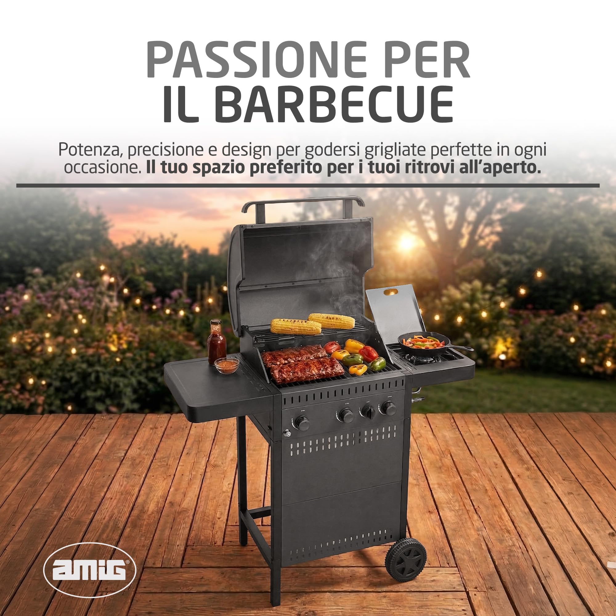 Amig Barbecue a gas IGNIS 3+1 117x55x110 cm Superficie cottura 54x38 cm Griglia ghisa Nero