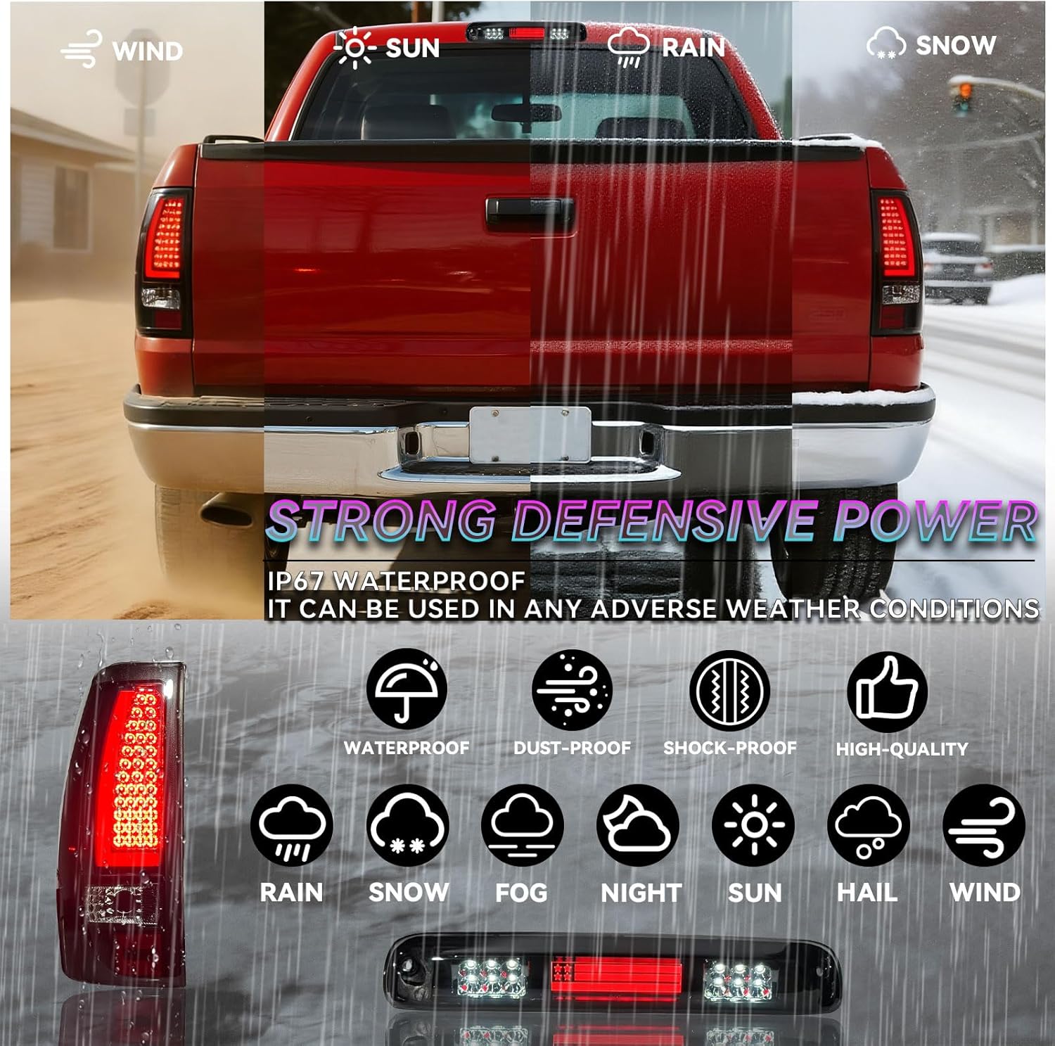 Tail Light+3rd Brake light for Chevy Silverado 1500 2500(1999-2002),1500HD 2500HD(2001-2002), GMC Sierra 1500 2500(1999-2003), 1500HD 2500HD(2001-2003),Rear Taillight Assembly.