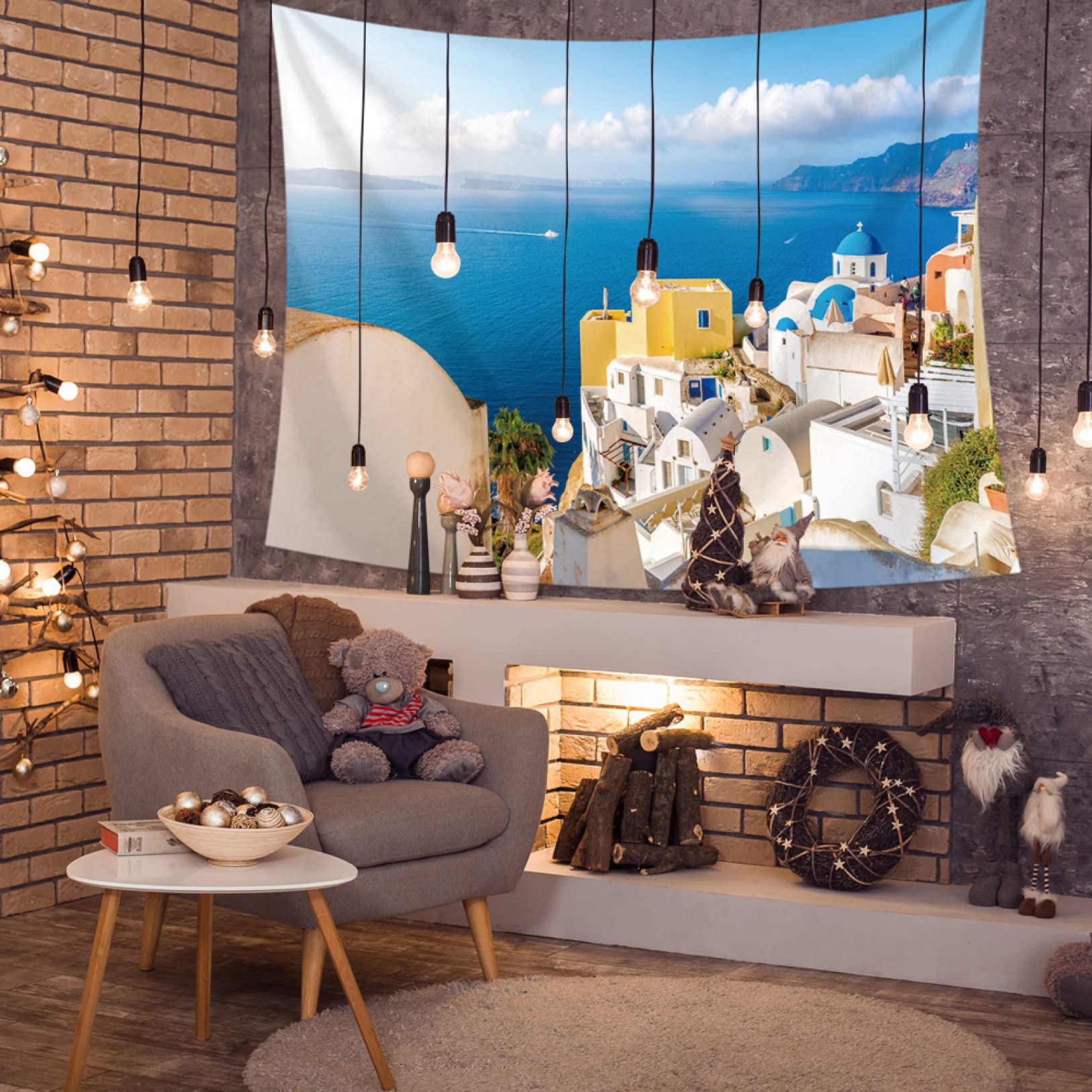 Amazon.co.jp: タペストリー サントリーニ島 外国風景 海 景色 異国