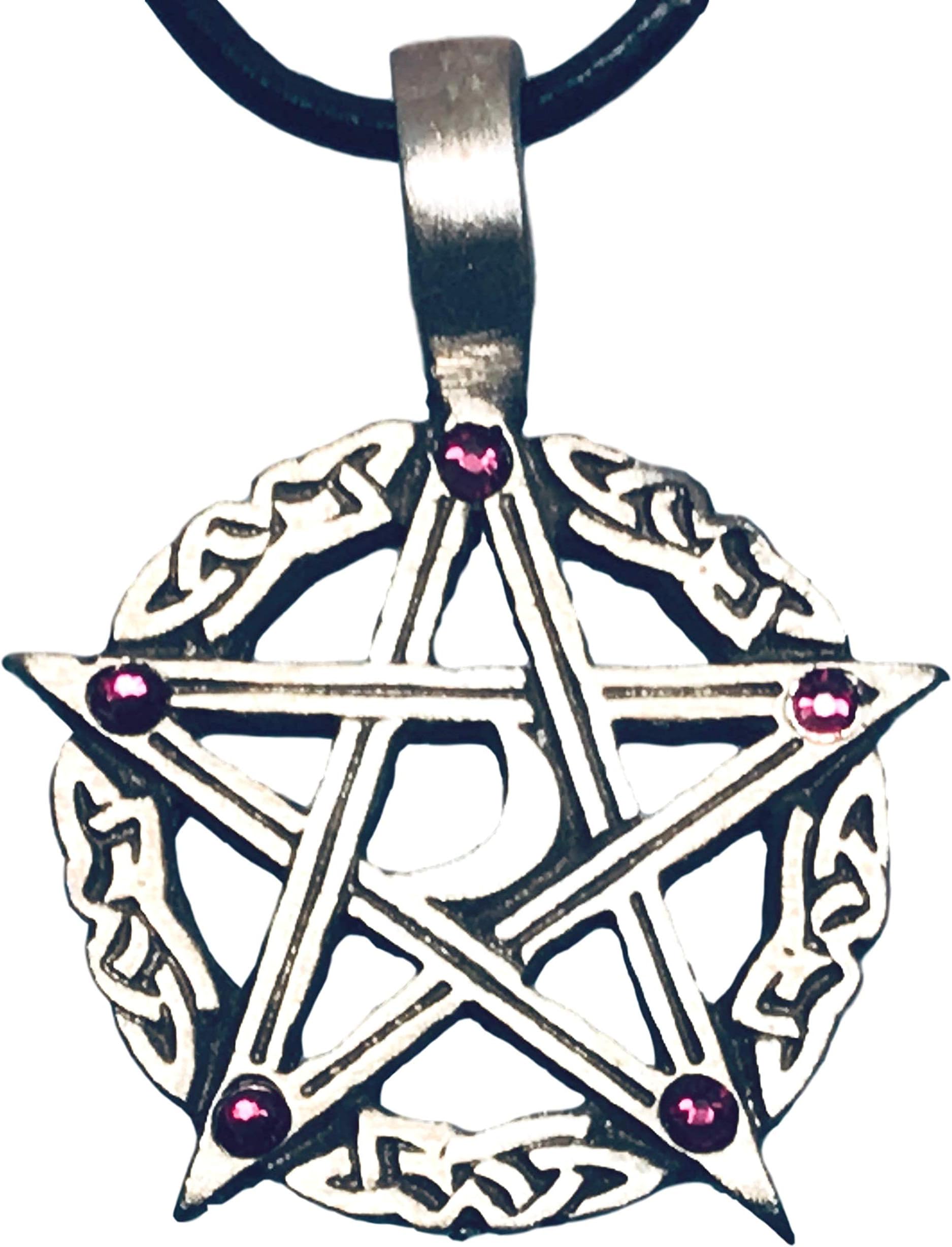 Trilogy Jewelry Pewter Pentagram Crescent Moon Pendant w/ 5 Swarovski Crystals for Birthday, Black Necklace Cord with Clasp