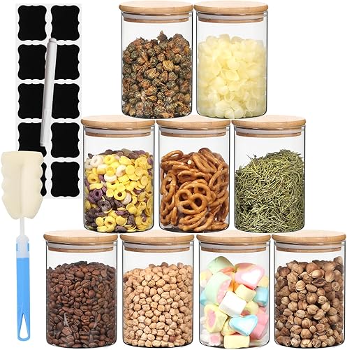 STARSIDE Tarros de vidrio de 32 onzas con tapa de bambú, juego de 8 tarros herméticos para almacenamiento de alimentos, recipientes de