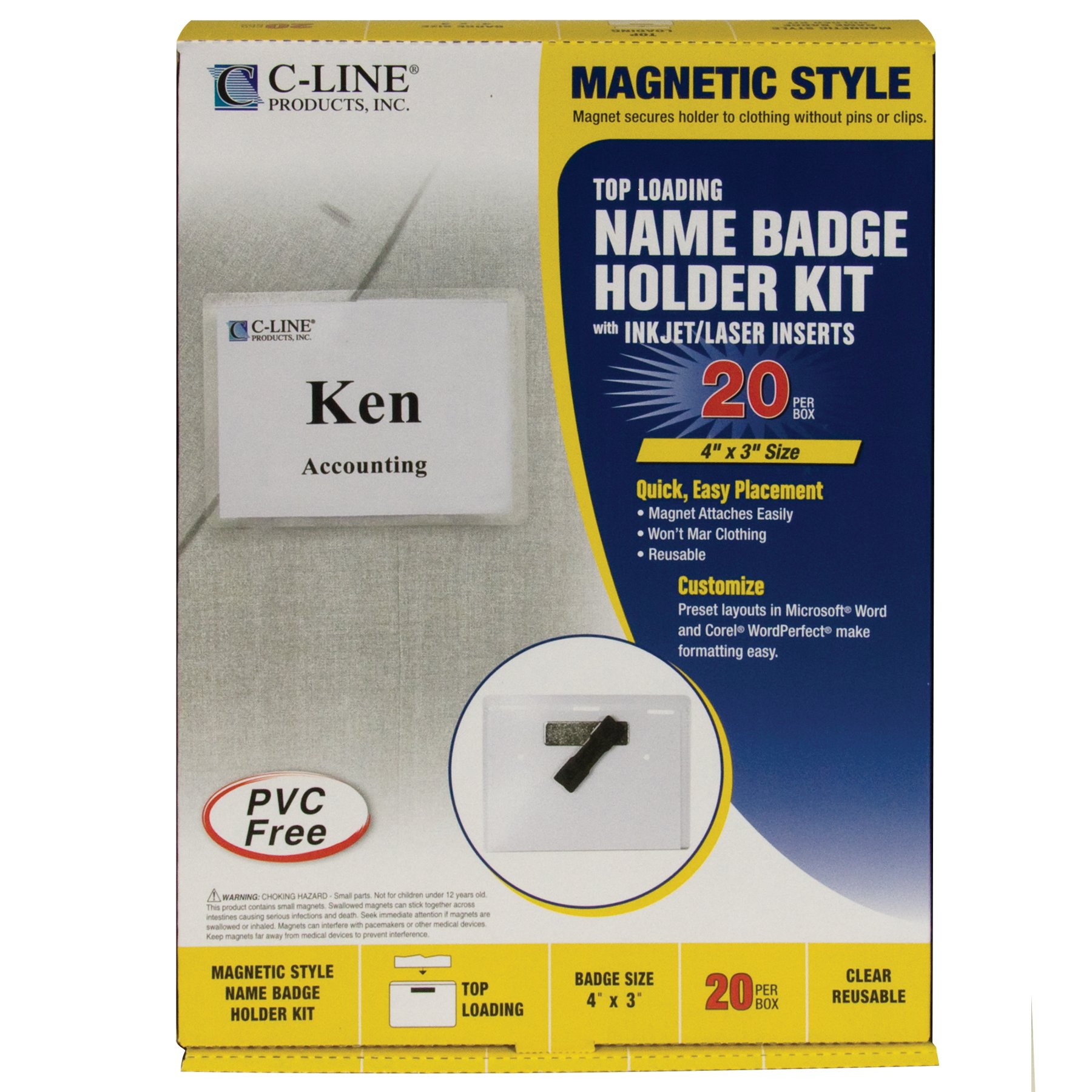 C-line magnétique style Nom badge kit, 10,2 x 7,6 cm, boîte de 20 (92943)