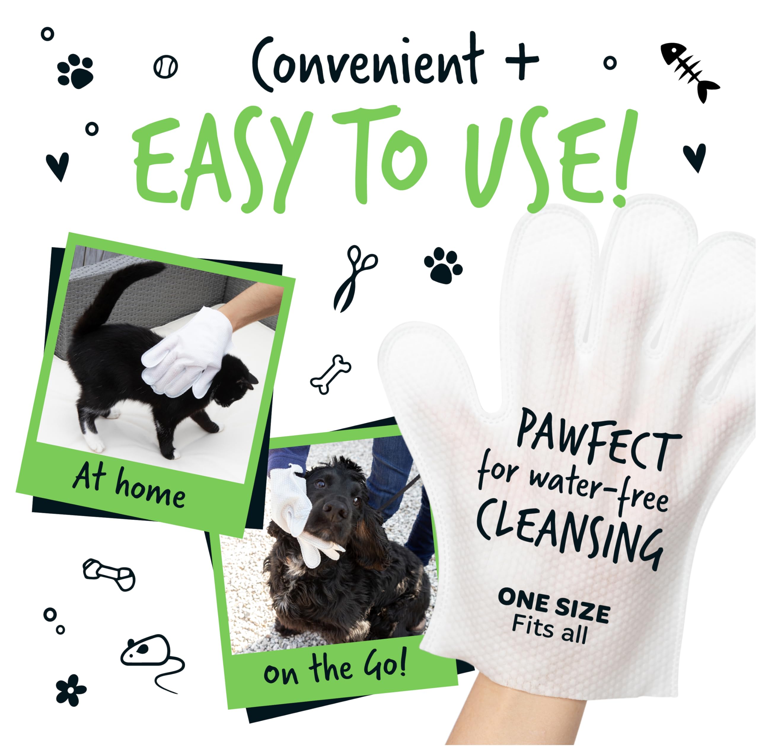 BUGALUGS Dog Glove Wipes, pet wipes for full body, eye wipes, ear wipes, bum & paws. 30 sensitive dog grooming glove wipes for dogs, puppy & cat grooming, One size fits all (Fragrance Free) - 4