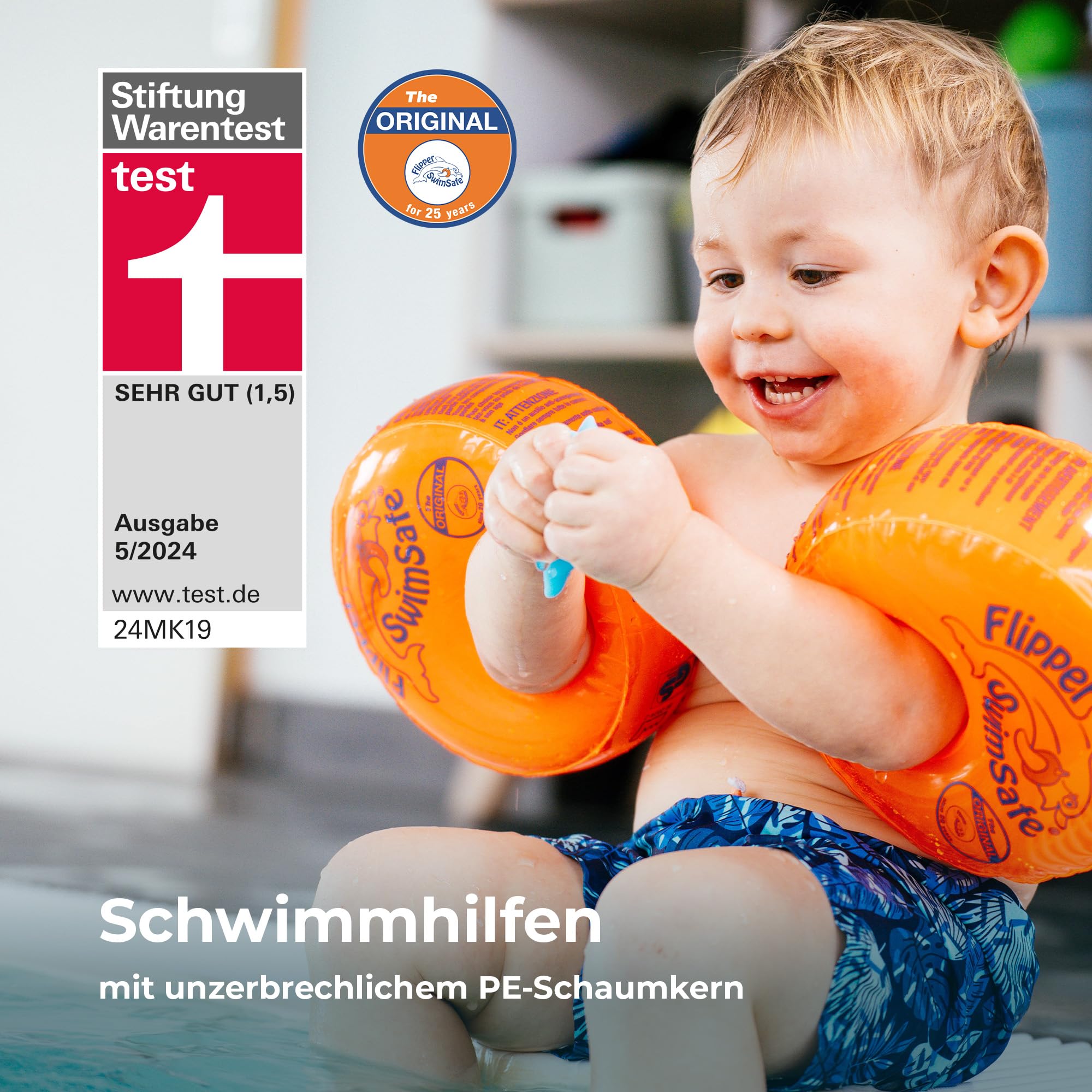 Flipper SwimSafe - Schwimmhilfe für Kleinkinder, Schwimmflügel mit unzerbrechlichem PE-Schaumkern zum Schwimmen Lernen