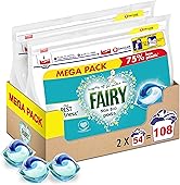 Fairy Non-Bio PODS, Washing Liquid Laundry Detergent Tablets/Capsules, 108 Washes (54 x 2), Huggably Soft for Sensitive Skin