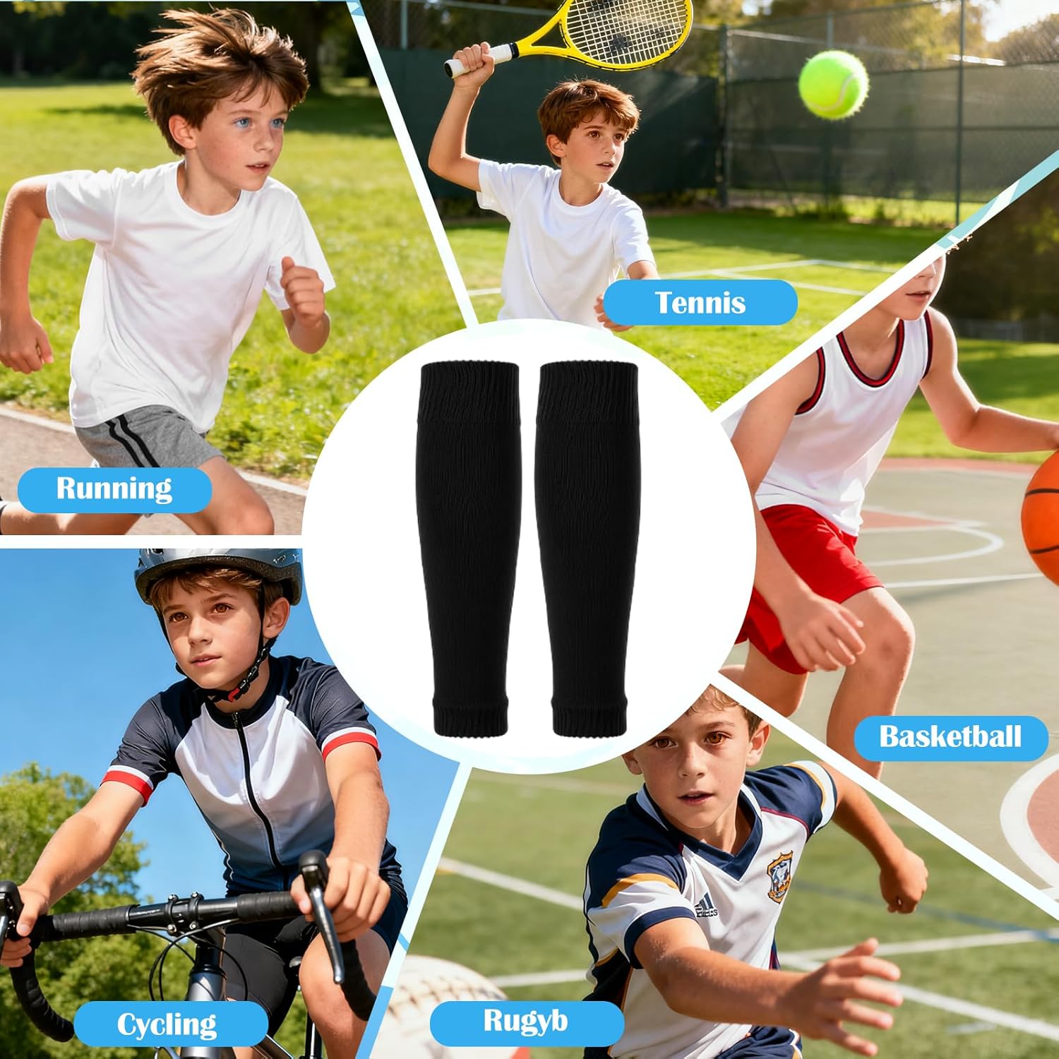 Ouligay 2 Pairs Kids Pre Cut Soccer Socks, Soccer Leg Sleeves Socks for Football Shin Guard Sleeves for Age 7-14 Youth Boys Children Football Basketball Training - Image 4