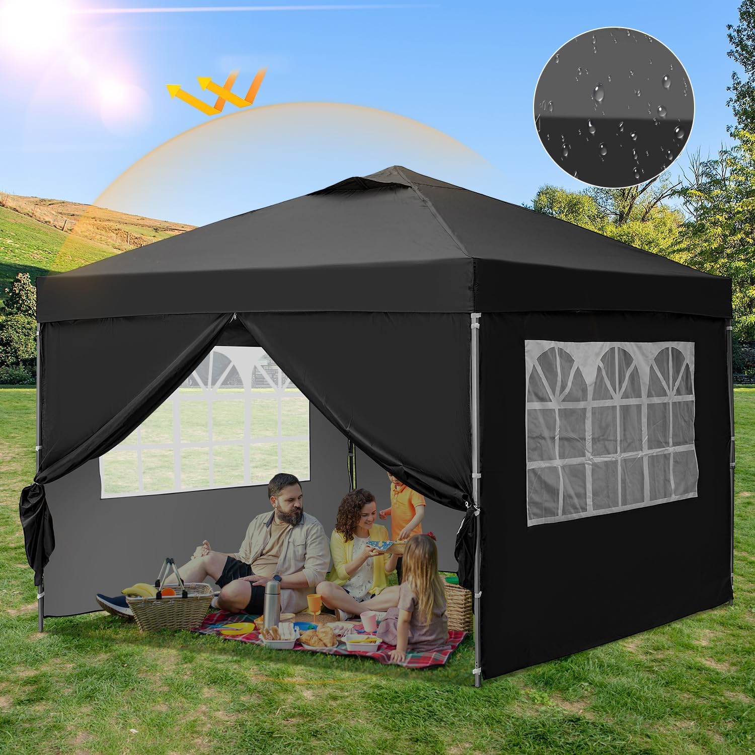 GDY 10 x 10 Canopy sidewalls, Outdoor Canopy Tent, Patio Tent,Commercial Instant Gazebos,4 Sidewalls, Portable Shelter Canopies,(Black).