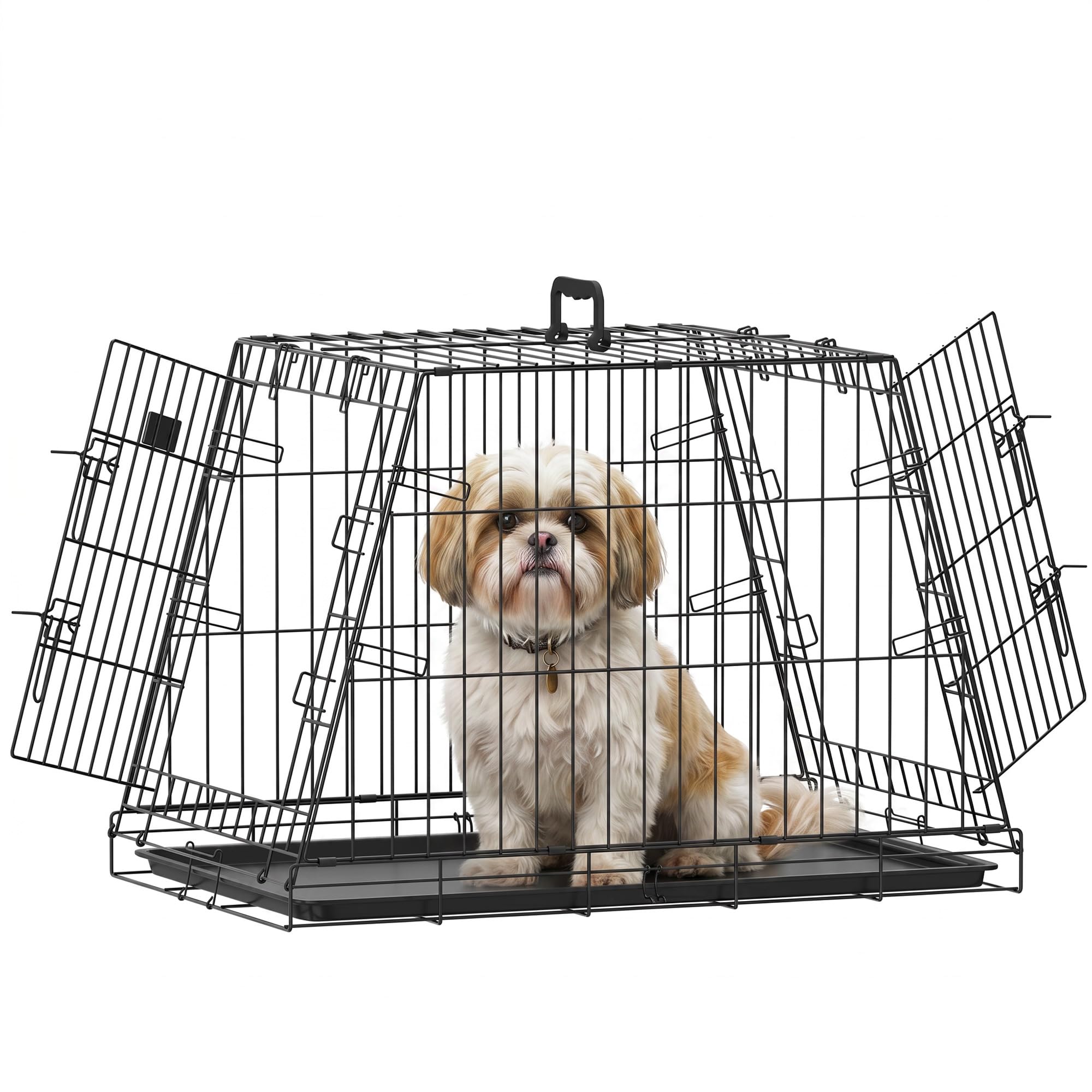 PawHut 30"(76 cm) Car Dog Crate, Collapsible Slanted Travel Small Dog Cage with Tray & Handle, Pet Carrier for Transport, Car Boot, Pet Training, for Puppies, Cats, Rabbits, 76L x 48W x 53H cm