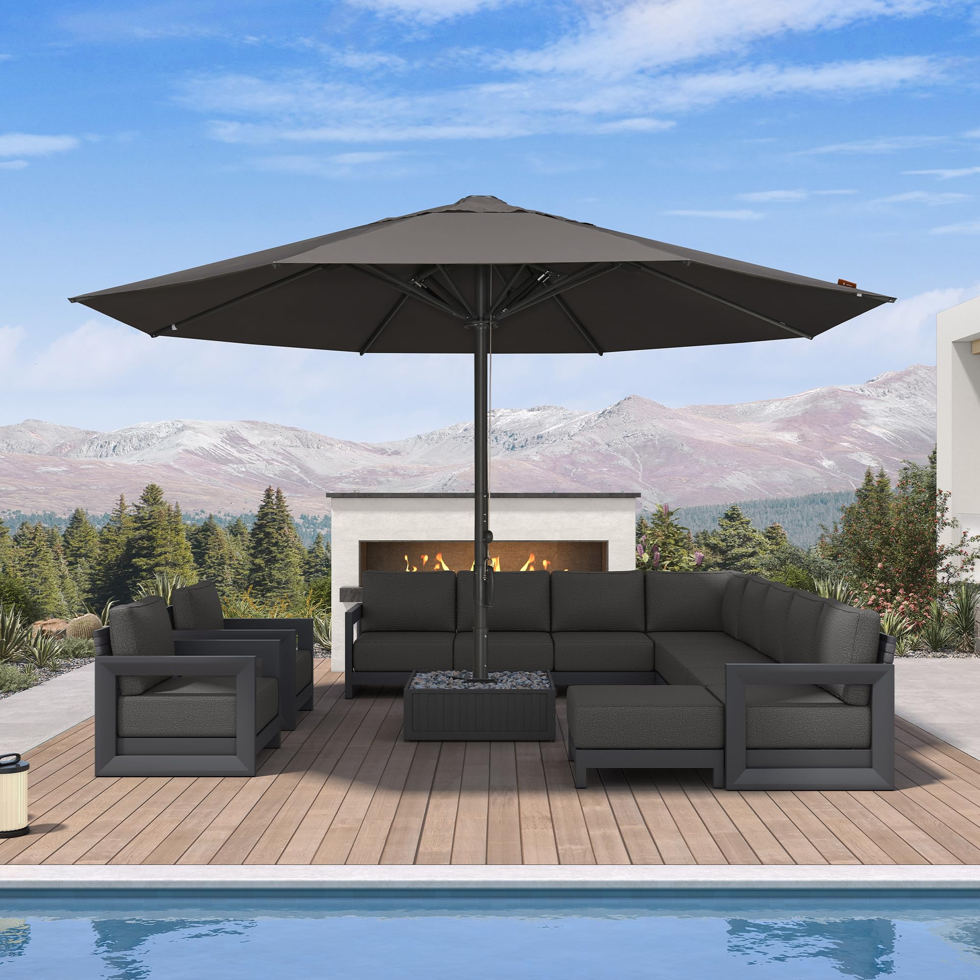 PURPLE LEAF Patio Market Umbrella 16' Thicken Aluminum Pole Gray Outdoor