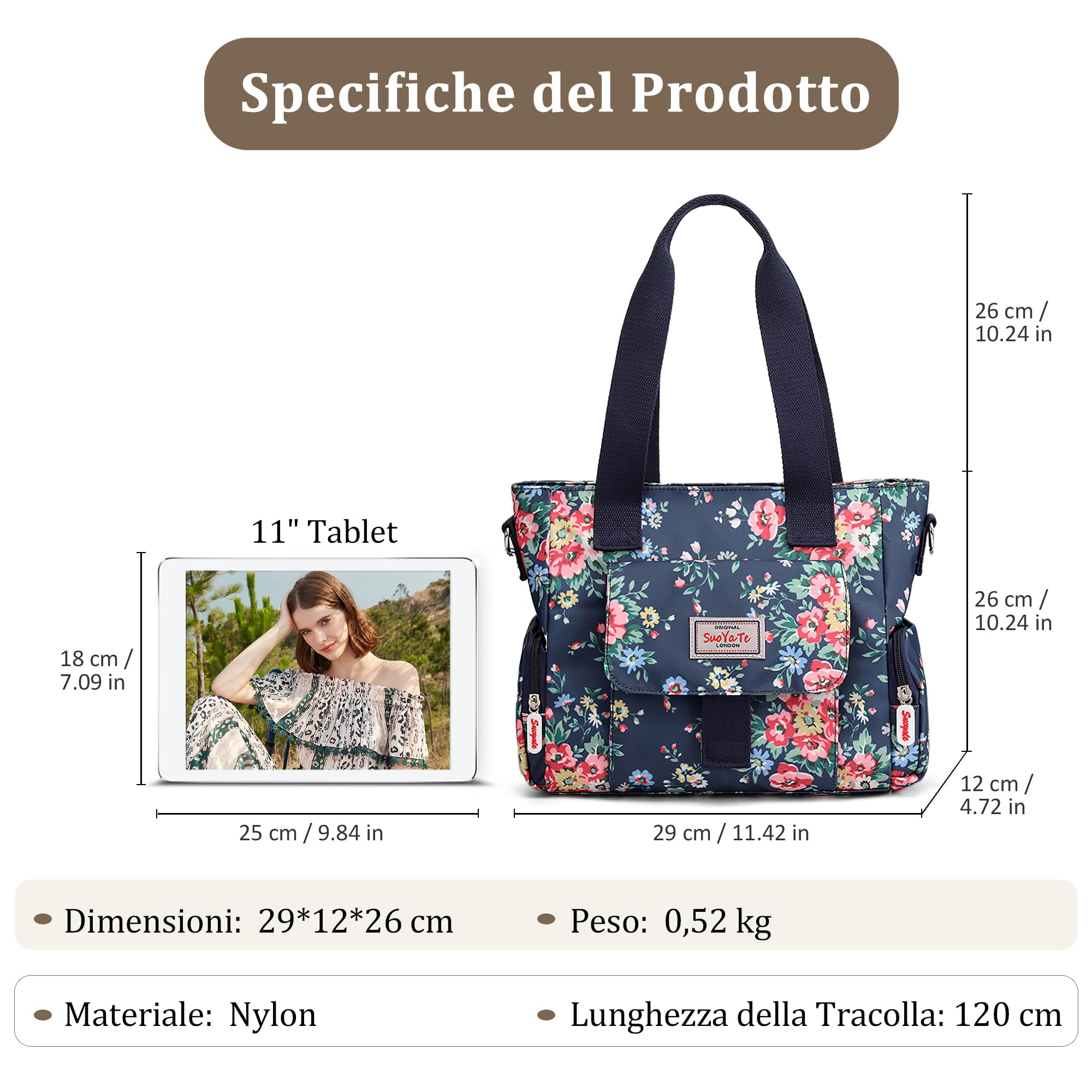 Borsa a Mano Donna Borsa Tracolla Stampa di Moda Borsetta Grande Borse a Spalla Impermeabile Casuale Borsa Viaggio con Più Tasche