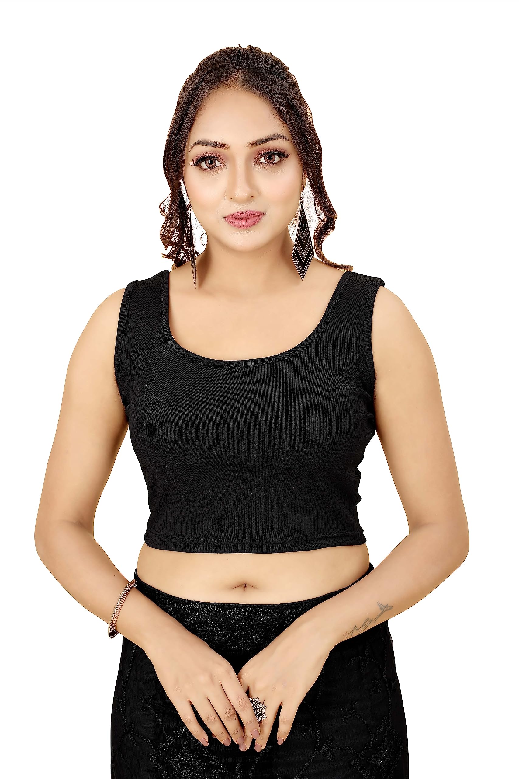 Shasmi Women's & Girls' Solid Ribbed Square Neck Collarless Sleeveless Slim Fit Simplicity Blouse For Women (Blouse 36 Black Xs)