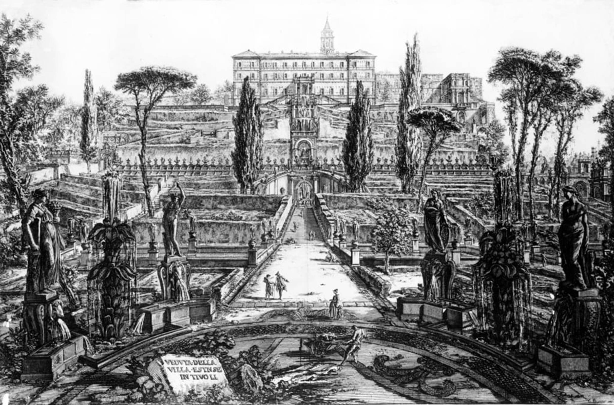 POSTERIIk Vintage Classic Picture Landscape Artwork View of the Villa D'este in Tivoli From the 'views of Series by Battista Piranesi Portrait Canvas Painting for Office Home Decor 60x90cm