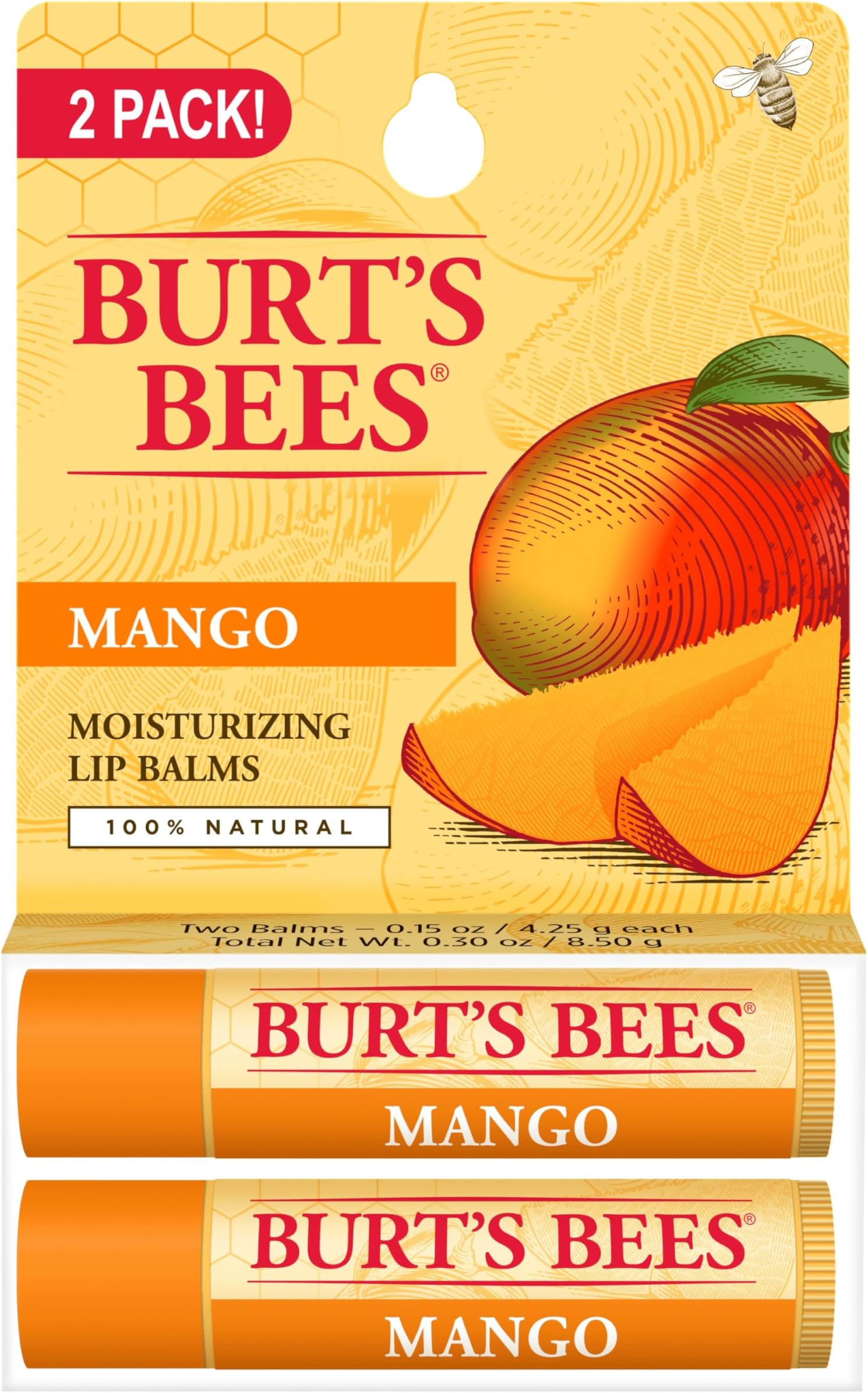 Burts Bees Mango Moisturizing Lip Balm Twin Pack for Unisex - 2 x 0.15 oz