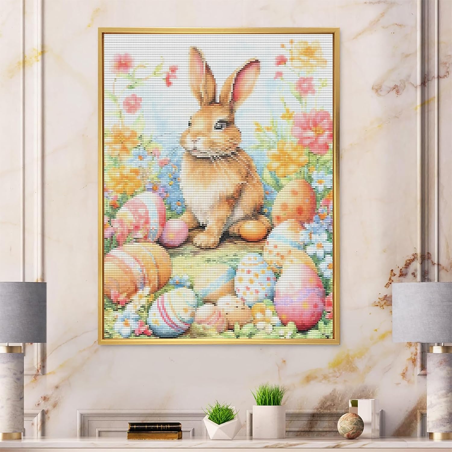 MIJVFNB Stamped Cross Stitch Kits, Easter Rabbit, Needlepoint Stamped Cross Kits for Beginners, Embroidery Kits Arts Home Decor 11CT, 12x16 inch image 2