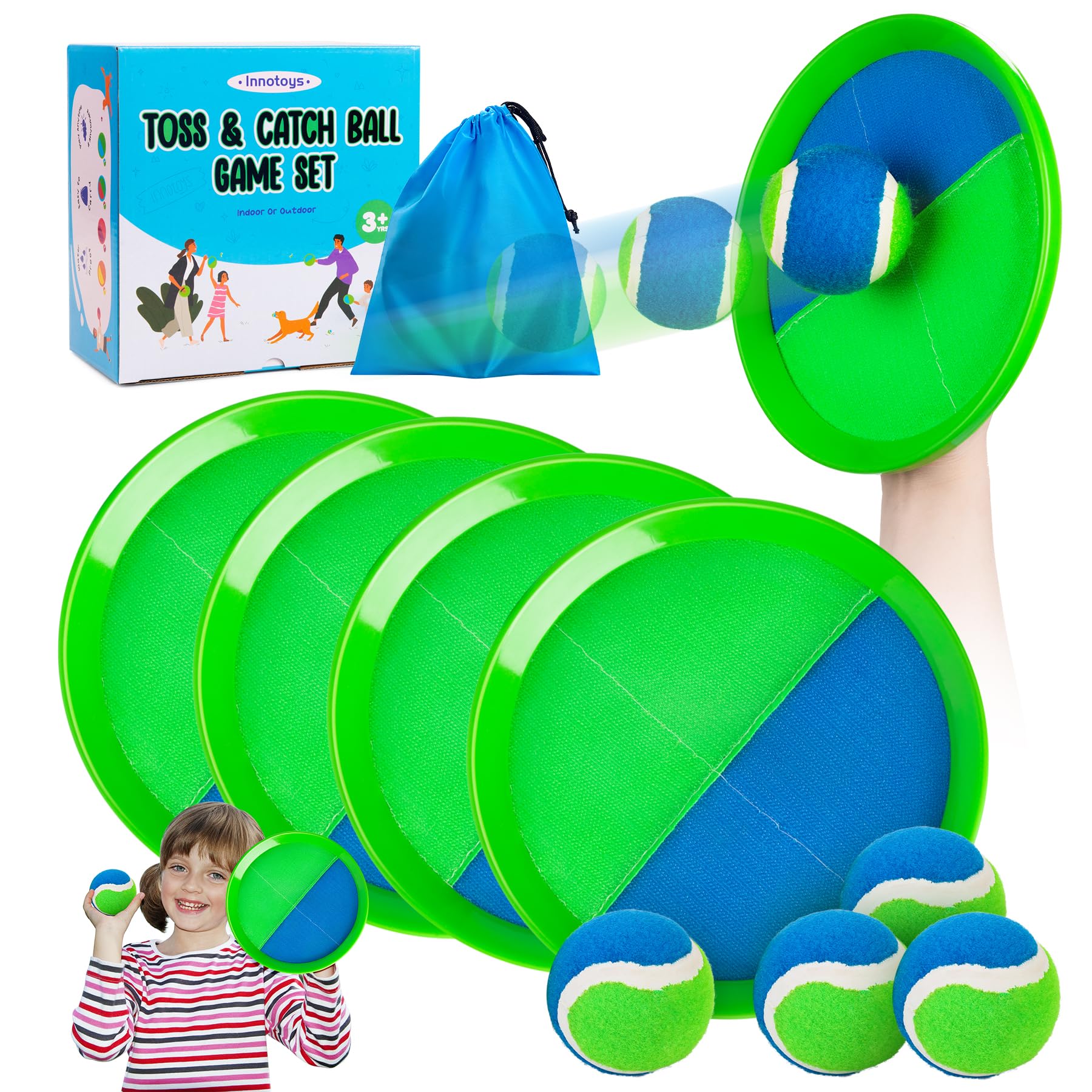 Innotoys Toss and Catch Ball Game - Ideal Outdoor Beach, Pool & Yard Toy for Toddlers and Kids Ages 4, 5, 6, 7, 8+, Perfect for Boys Girls - Great Birthday Gift & Easter Basket Stuffer