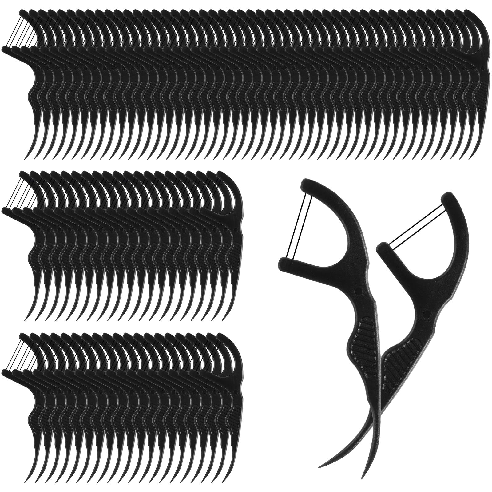 Baderke 100 Count Dual Line Floss Picks Dental Floss Sticks Bulk Non Breakable Toothpicks Double String Tooth Picks Flossers for Adults Teeth Cleaning