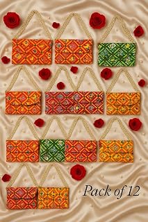Assorted Bandhej Bandhani Patola Lotus Handbag Ethnic Clutch Purse For Women With Pearl Handle Sling Bag For Return Gift