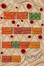 Assorted Bandhani Patola Lotus Handbag Handicraft Handmade Ethnic Clutch Purse For Women With Pearl Handle Sling Bag For Return Gift (Patola Ethnic Clutch Purse For Women, Pack Of 12)
