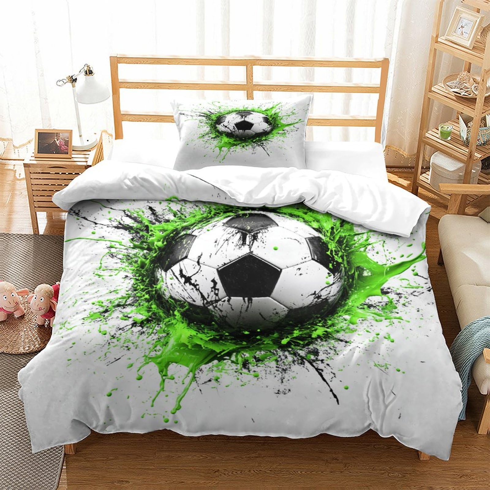 P1s9u7w5y Football-1 Graffiti Style Football 3D Printed Duvet Cover Set 3Pcs Microfiber Soccer Bedding Set Single（135X200cm）