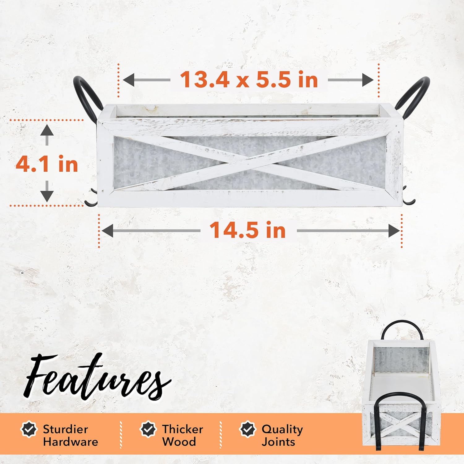 Autumn Alley Farmhouse Toilet Paper Basket for Back of Toilet - White Farmhouse Toilet Paper Holder - Back of Toilet Organizer - Back of Toilet Storage Basket - Farmhouse Rustic Bathroom Decor, White