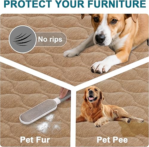 Miniatura 2 de Turquoize Funda de sofá para perros, lavable, antideslizante, para sofá de 3 cojines, funda protectora de felpilla gruesa, apta para mascotas, 36 x