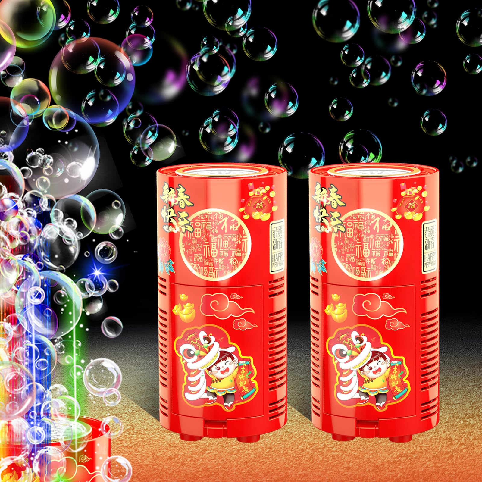 Feuerwerk Seifenblasenmaschine (2PCS,13Löcher) mit Lichtern, Luftblasen Wunderkerzen Geburtstagsdeko, Automatischer Seifenblasen Maschine für Kinder Party Hochzeit Geburtstag Chinesisches Neujahrsfest