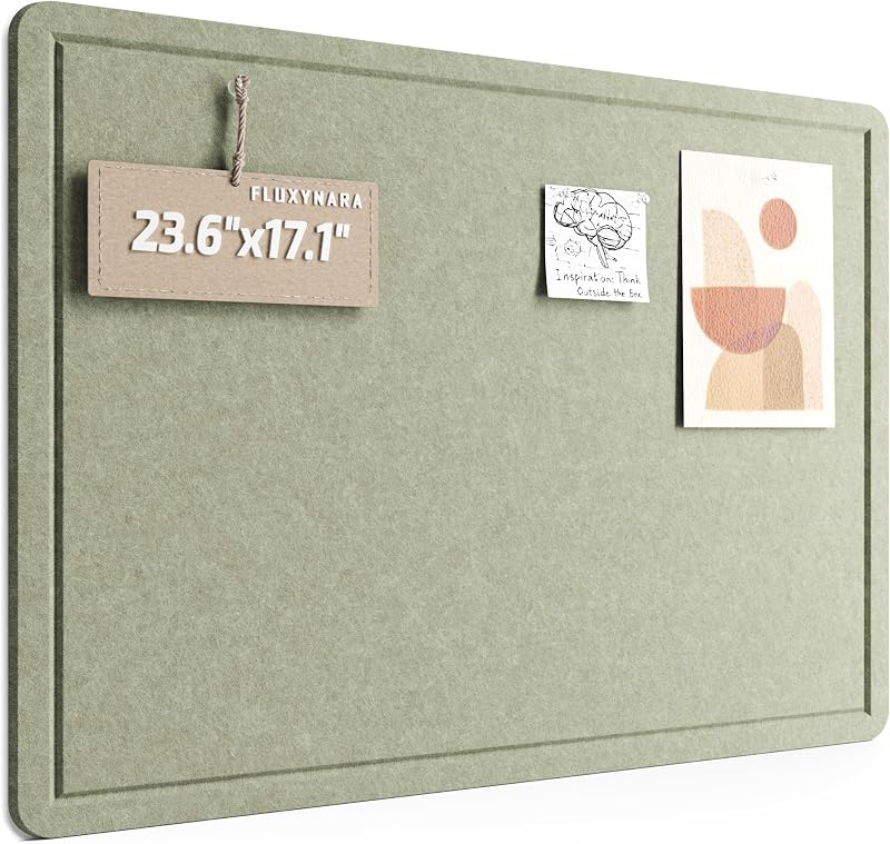 23.6" x 17.1" Bulletin Board, Sage | Cork Board Alternative with 12 Removable Adhesive Tabs, Foldable Felt Pin Board for Home, Office, Classroom & Dorm