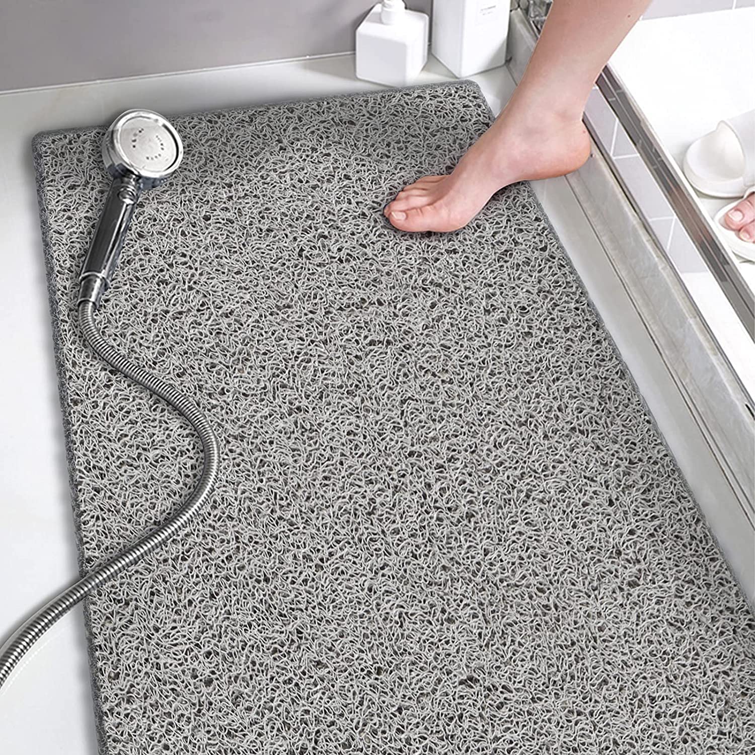 Tapis de douche d'angle antidérapant 60 x 60 cm confort doux tapis de bain avec trous