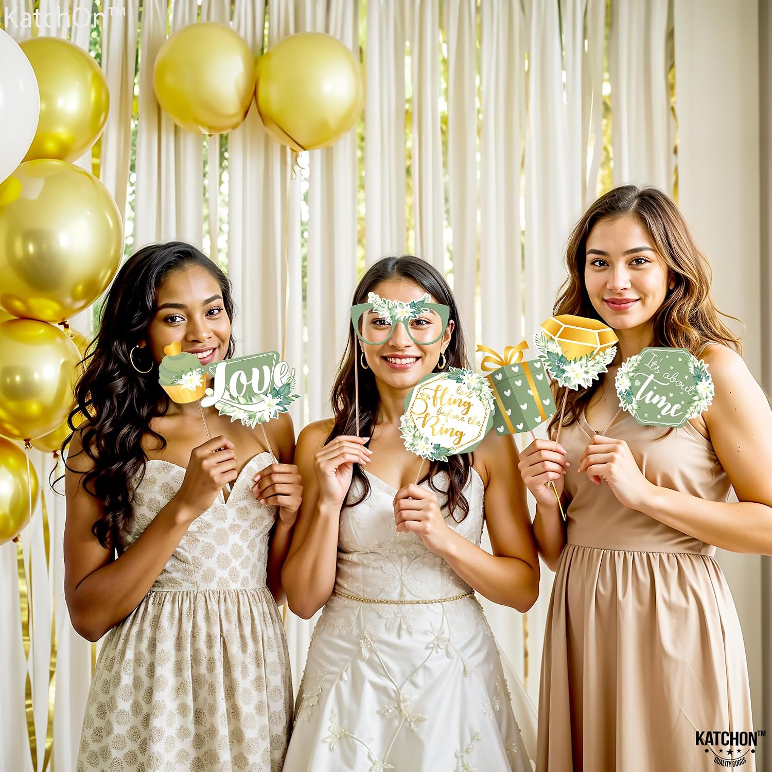 KatchOn Bridal Shower Photo Booth Props - Pack of 35 | Green Decorations for Bridal Shower and Bachelorette Party