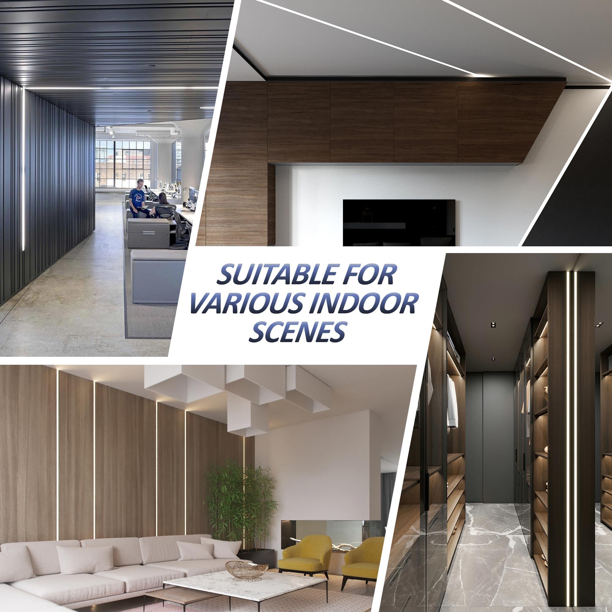 26 x profil aluminiowy do taśm LED 2 m, profil płyt gipsowo-kartonowych do listwy LED, montaż powierzchniowy do bezpośredniego oświetlenia sufitowego, kompatybilny z dyfuzorem LED i kanałami kablowymi