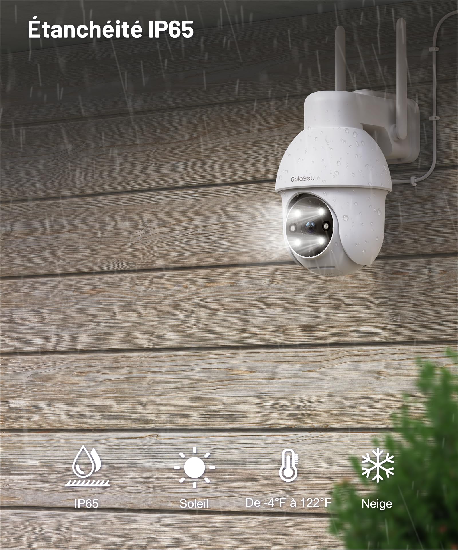 GALAYOU 2k Camera Surveillance WiFi Exterieure PTZ, Caméra de Surveillance Extérieur 360° Étanche, Vision Nocturne en Couleur, Suivi Intelligent, Alerte instantanée, Alexa Y4 2p