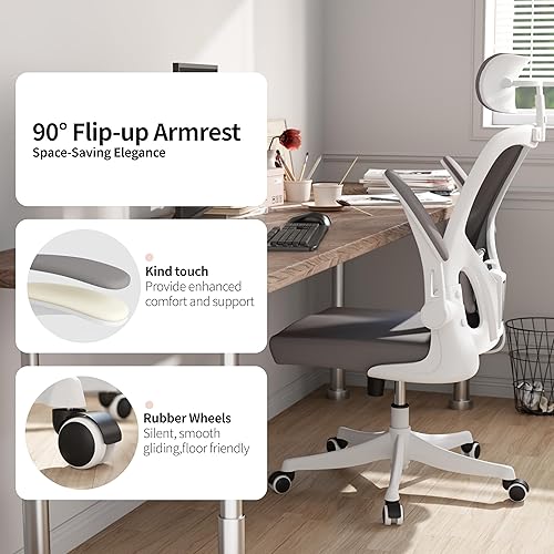 Miniatura 3 de Monhey Office Chair Ergonomic Desk Chair with Lumbar Support&Headrest&Flip-up Arms Height Adjustable Rocking Swivel High Back Computer Chair Warm