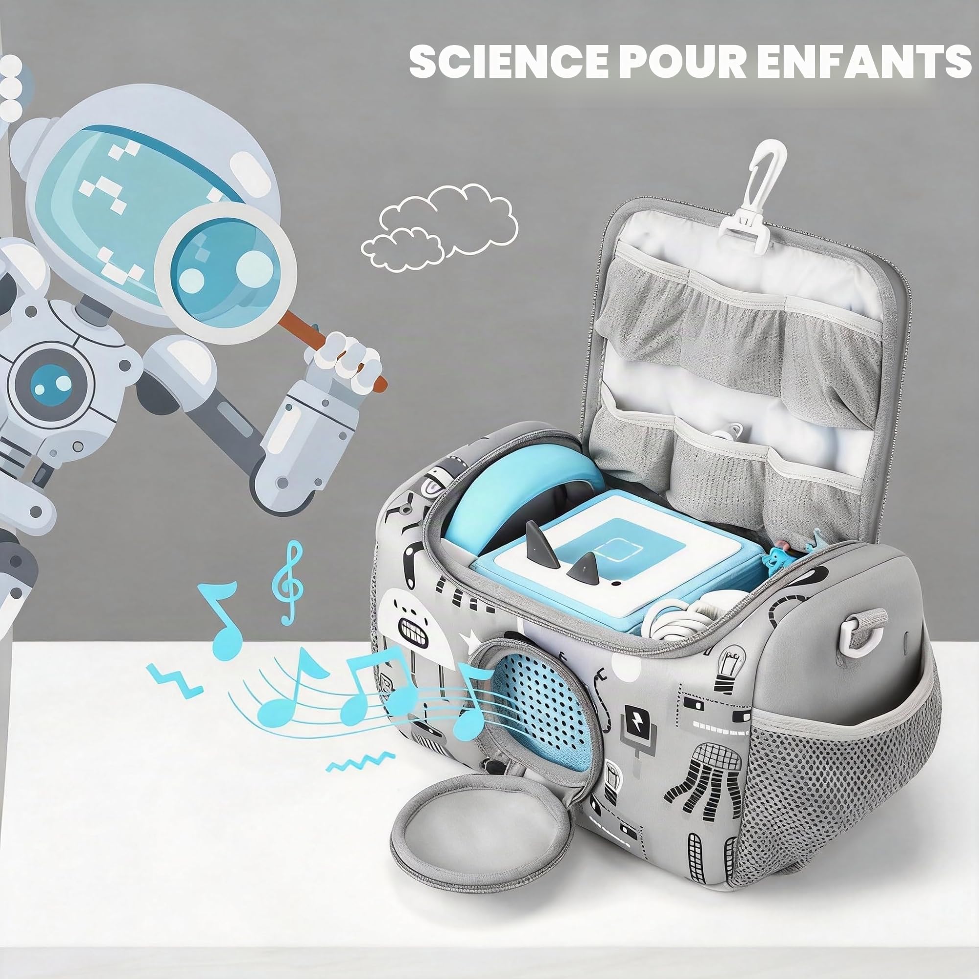 Étui de transport pratique pour lecteur audio Toniebox avec espace pour les figurines (gris)