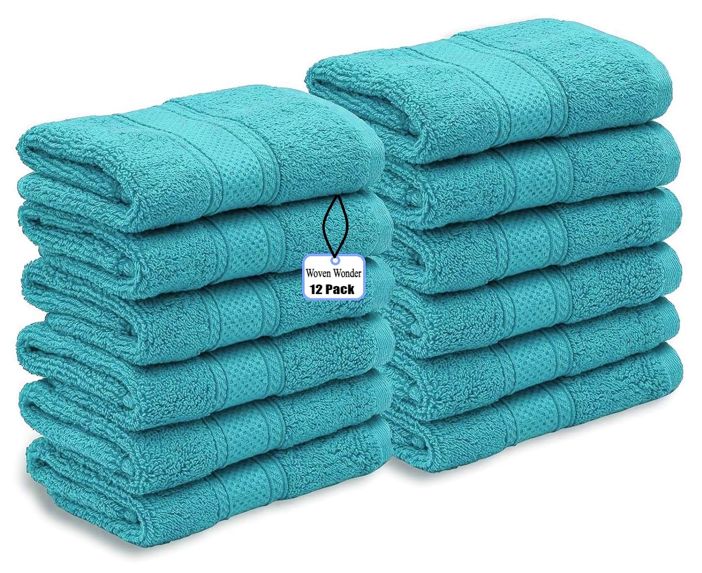 Wovenwonder Teal 12 X Cotton Face Cloth Towels 100% Egyptian Cotton -500Gsm Super Soft Flannels Washcloths (30 X 30 Cm) Fingertip Gym Towels Facial Cloths (Teal)