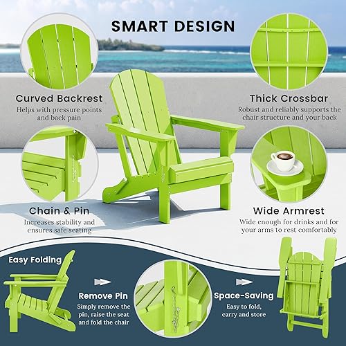 Miniatura 7 de WO Home Furniture Adirondack - Tumbona plegable para fogatas, playa, balcón, patio trasero, césped, patio, piscina, cubierta, jardín (lima)