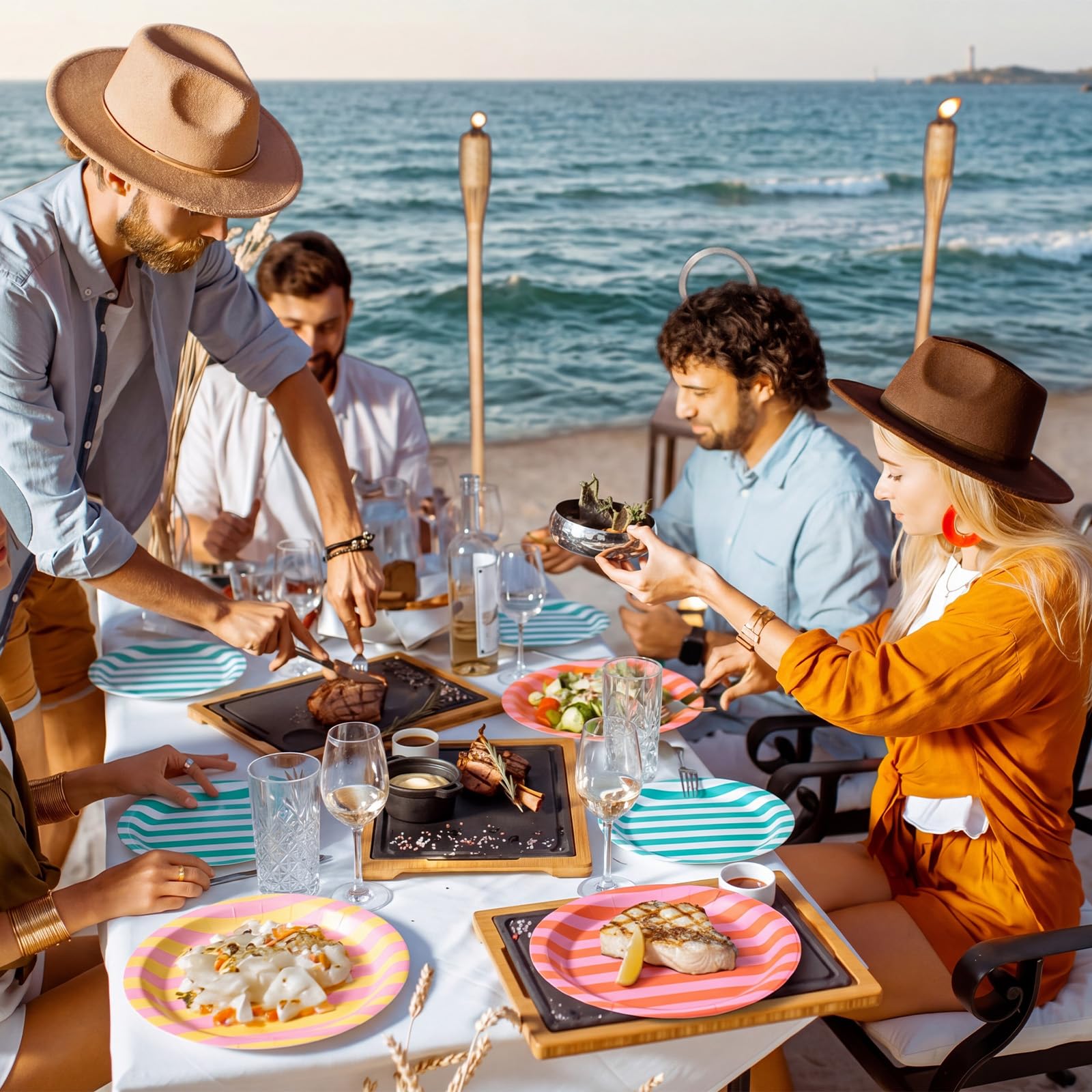 Havawish Pappteller mit Pastellstreifen, 22,9 cm, bunt, gestreift, für Sommer, Schwimmbad, Geburtstag, Junggesellinnenabschied, Hochzeit, Party, Dekoration, 120 Stück