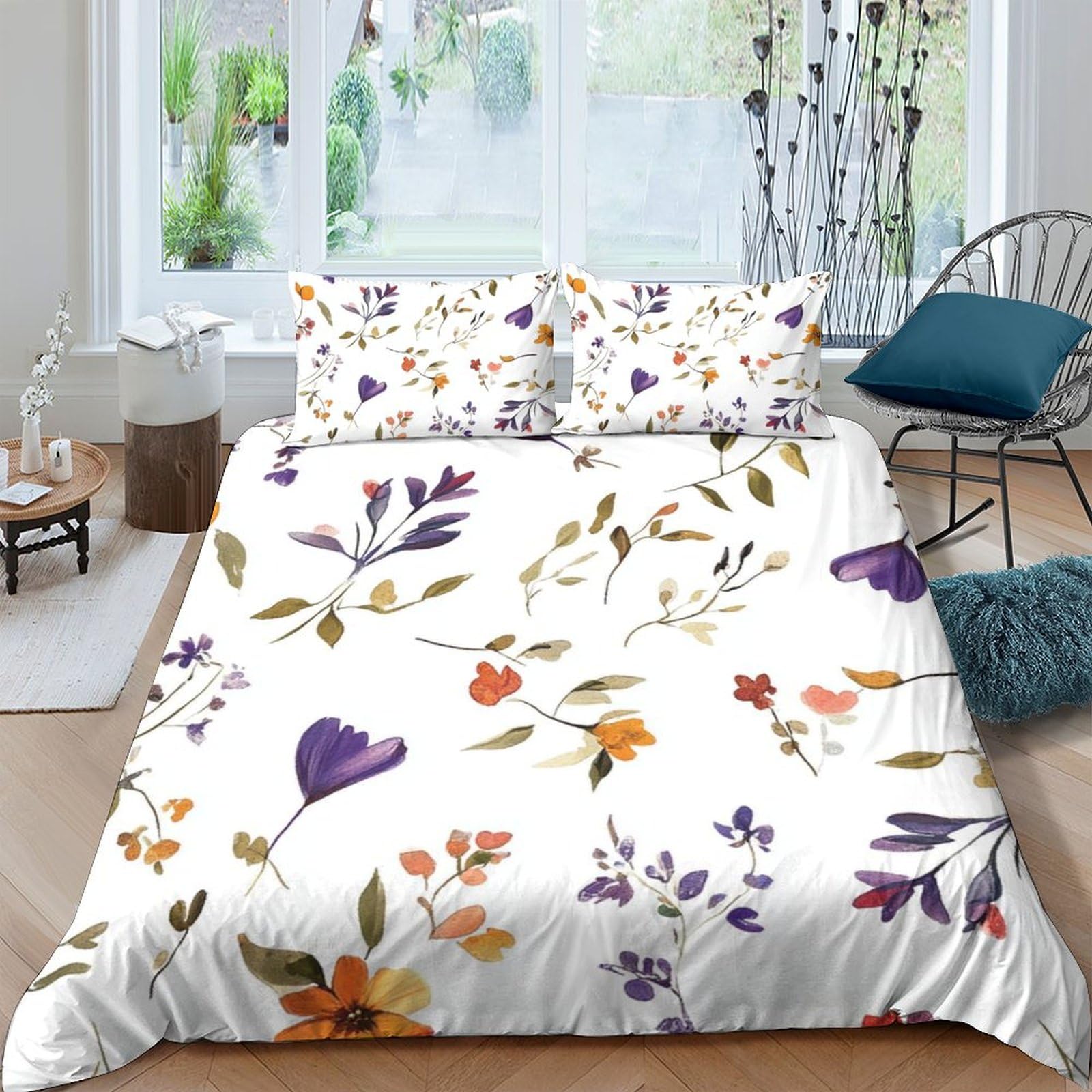 Ropa De Cama con Diseño De Plantas y Flores En 3D Funda Nórdica con Tema De Geometría con Fundas De Almohada Juego De Ropa De Cama para Adultos Adolescentes Y Niños King（220x240cm）