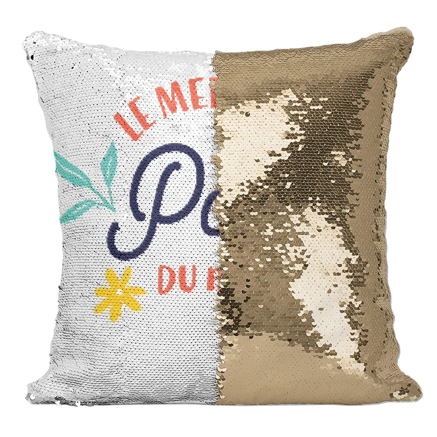 Coussin Paillettes Doré Le Meilleur Papa du Monde : idée cadeau père et décoration maison originale