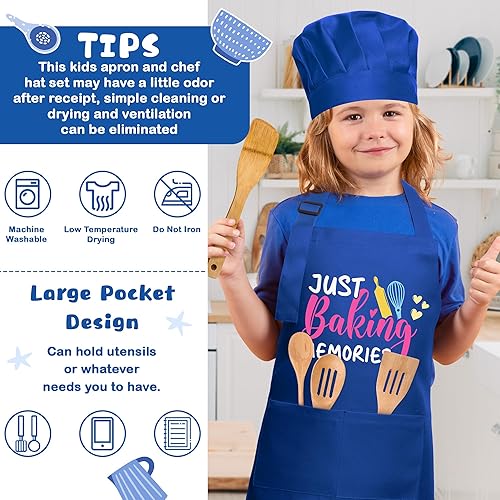 Miniatura 252 de R HORSE Juego de 2 delantales para niños y sombrero de chef, delantal de cocina azul ajustable para niños, kit de pintura y entrenamiento