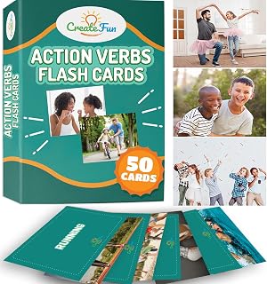 CreateFun 50 Action Verbs Flash Cards: Speech Therapy, ESL, Homeschool Tool with Realistic Diverse Photos for Kids & Adults - Autism, Aphasia, Dementia SLP Cards