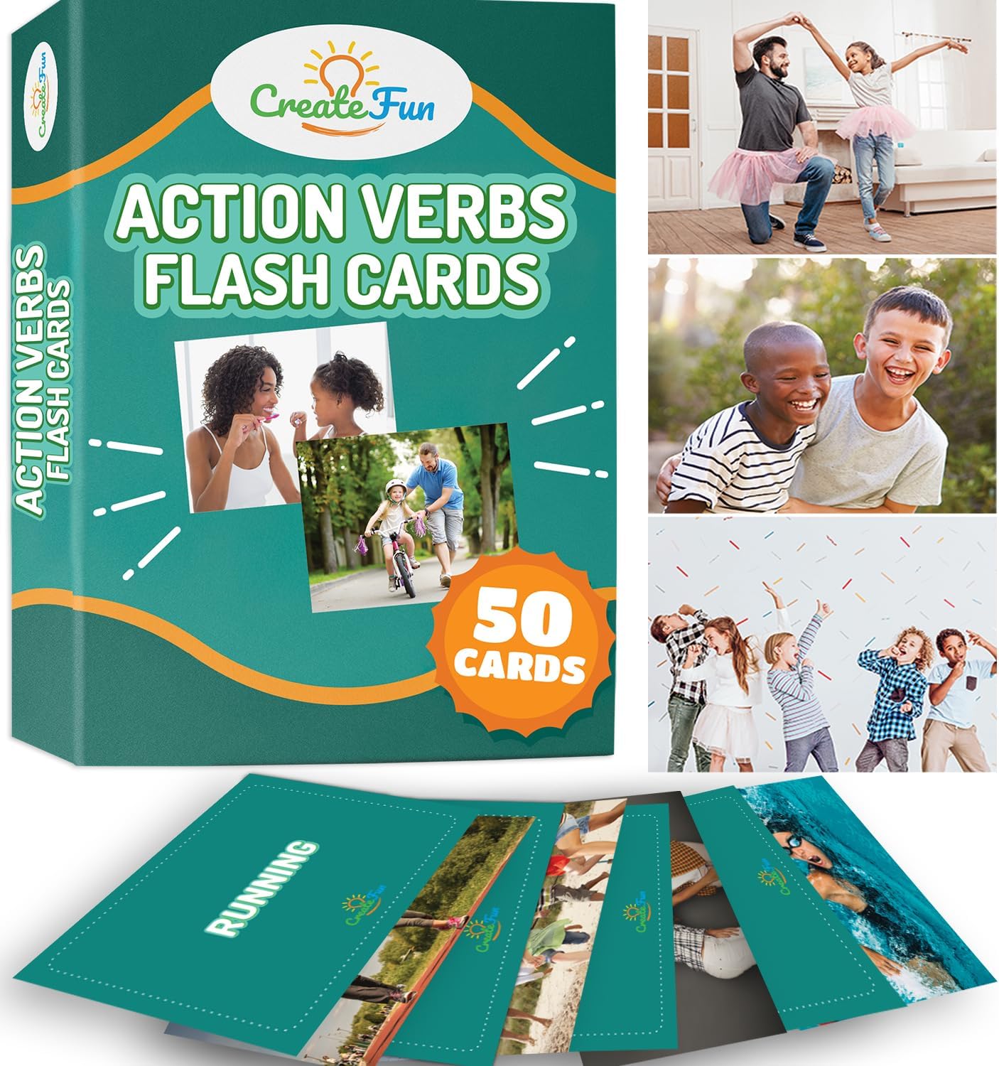 50 Action Verbs Flash Cards - Vocabulary Builder for Speech Therapy, ESL & Homeschooling | Realistic Diverse Pictures for Kids & Adults with Autism, Dementia, Aphasia, SLP | Educational Learning Cards