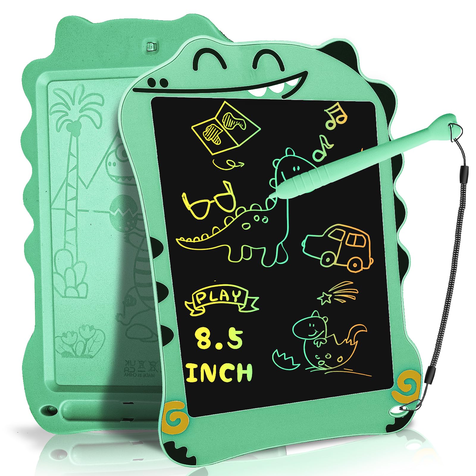 LCD Doodle Board Dinosaur Writing Tablet for Kids Toys, 8.5 Inch Colorful Todder Drawing Pad for Educational Learning Gift in Christmas Birthday Suitable for 3 4 5-8 Years Old Boys Girls (Green)