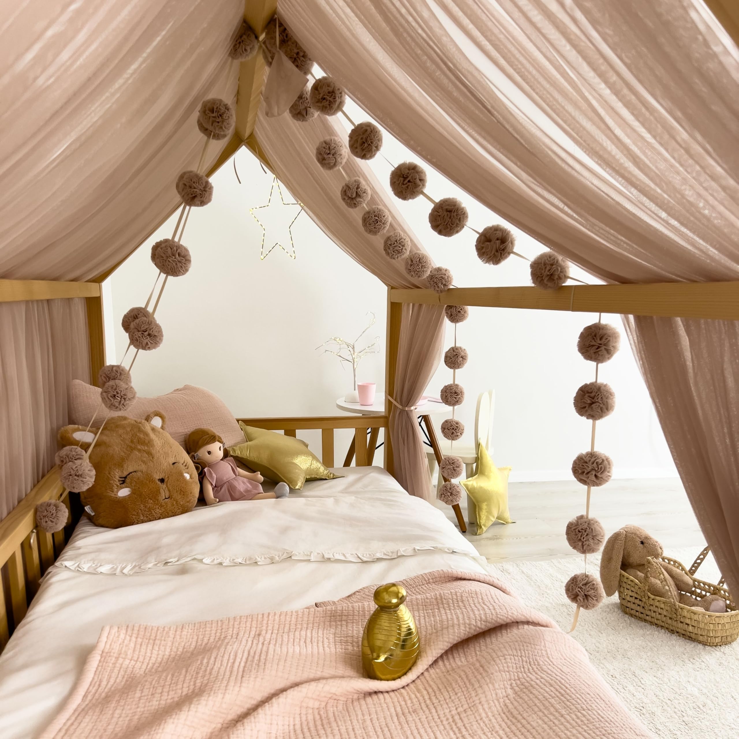 Montessori - Toldo de cama para habitación de niños y niñas, elegante decoración de tul para habitación de niños, cortina de cama para niños pequeños con drapeado suave (tinta, 420 cm, juego 1)