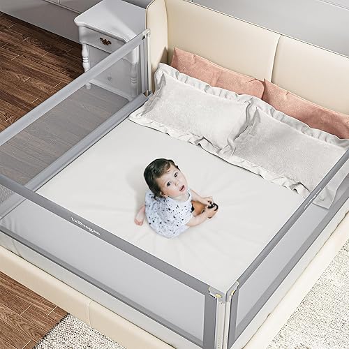 Miniatura 8 de Riel de cama para niños pequeños, rieles de cama de elevación de doble lado y altura ajustable para cama Queen, material de fibra seguro y natural
