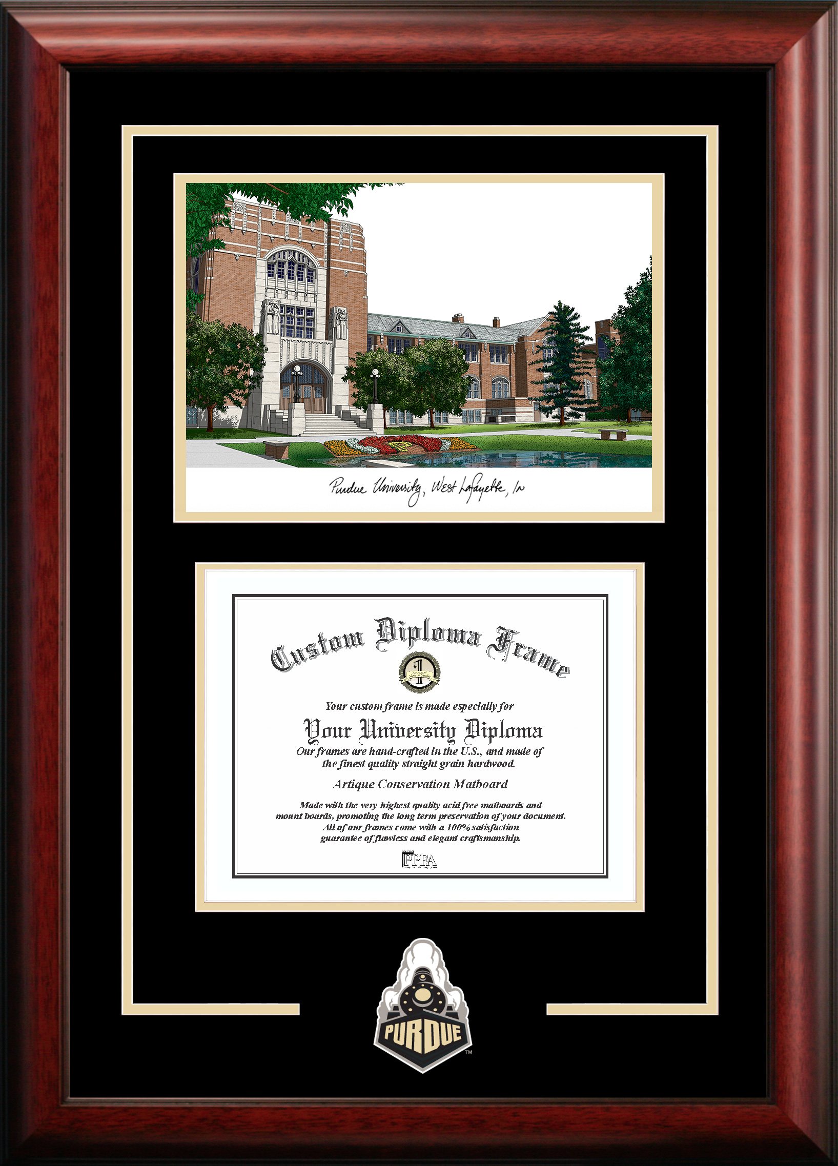 Campus Images NCAA Purdue Boilermakers Gold Embossed Diploma Frame with Lithograph Multicolor One Size